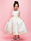  A-line/Ball Gown Jewel Tea-length Satin Flower Girl Dress With Ribbon and Flower