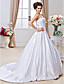  Ball Gown Strapless Chapel Train Satin Wedding Dress