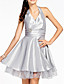  A-line Halter Knee-length Organza Over Taffeta Bridesmaid Dress