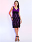  Sheath/Column V-neck Knee-length Chiffon Lace Cocktail Dress