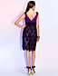 Sheath/Column V-neck Knee-length Chiffon Lace Cocktail Dress