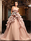  Ball Gown Strapless Chapel Train Tulle Satin Wedding Dress