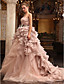  Ball Gown Strapless Chapel Train Tulle Satin Wedding Dress