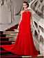  A-line Jewel Court Train Chiffon Evening Dress
