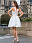  una línea-v-cuello hasta la rodilla organza y satén vestido de novia