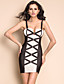 TS Contrast Color Strap Tieback Bodycon Bandage Dress