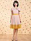  TS VINTAGE Contrast Color Shawl Collar Gathered Dress