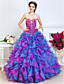  Ball Gown Sweetheart Floor-length Organza Evening Dress With Cascading Ruffles And Crystal Detailing