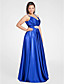  um-line v-neck do assoalho-comprimento cetim stretch vestido de noite