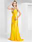  Trumpet/Mermaid V-neck Sweep Train Chiffon and Satin Evening Dress