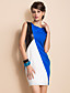  TS Trendy Contrast Color Leather Stitching Slim Dress