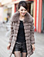  Elegant Long Sleeve Fox Fur Collar Evening Rabbit Fur Coat(More Colors)