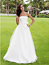  A-Line Satin Tulle Wedding Dress with Draped and Bow