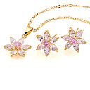 geel goud multi-kubieke zirkoon bloem stud oorbellen + hanger set (gg1208) (vanaf 3 eenheden)