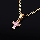 Gold Plated Copper with Pink Cubic Zirconia Small Cross Pendant (MH1425) (Start From 3 Units)