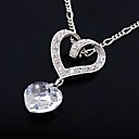 Lovely White Zirconia Dangle Platinum Plated Heart Pendant (MH1430) (Start From 3 Units)