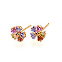 geel goud multi-edelsteen bloem stud oorbel (psj1-0001 (e)
