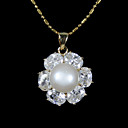Gold Plated White AA FW Pearl Pendant Necklace (LQS037)