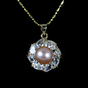 Gold Plated Lavender AA Freshwater Pearl Pendant Necklace LQS028 (Start from 3 units) Free shipping