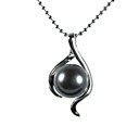 Silver Plated Black AA FW Pearl Pendant Necklace (LQS057)