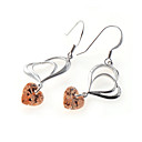 Heart-in-Heart Champagne Cubic Zirconia Hook Earring - Sterling Silver Earring 10169 (SZY569)