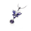 Purple Butterfly Cubic Zirconia Pendant - Sterling Silver Necklace 10155 (SZY731)