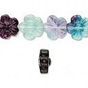 Bead, 16" rainbow fluorite (natural), 12mm carved flower (BEGB1501)