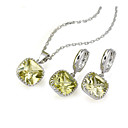 Square Peridot Cubic Zirconia Set with Earring and Pendant - Cubic Zirconia Set SZF - 0021 (SZY865)
