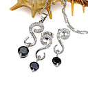 "S" Shape CZ Earring And Necklace Set - Cubic Zirconia Set SYX-0381 Black  (SZY1018)