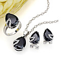 Dazzling Heart Shape CZ Pendant + Earring + Ring Set - Cubic Zirconia Set 81012-60 Black (SZY1024)