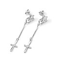Platinum Cross Dangle Cubic Zirconia Earring - Sterling Silver Earring e21571 (SZY1120)