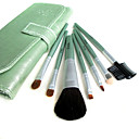 5 Sets Mixed Hair Cosmetic Brush Setes With Light Green Leather Case