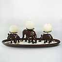 3-pc a mano antico candeliere elefante in legno (271.268)