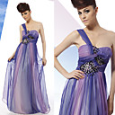 A-line One Shoulder Sweep / Brush Train Elastic Silk-like Satin Tulle Dress On Sale / Evening Dress (OFGC0139)