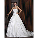 Ball Gown Sweetheart Cathedral Train Satin Wedding Dress With Ruched Waist