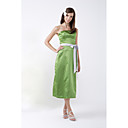 Sheath/ Column Strapless Tea-length Satin Bridesmaid/ Wedding Party Dress (HSX866)