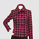 Dogtooth Funnel Collar Fitted Wool Short Pea Coat Women's Blazers (0101AK002-0677)