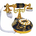antique téléphone noir fleurs dorées - Livraison gratuite (0666-dkt6)