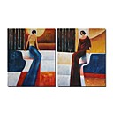 Hand-painted Abstract Oil Painting with Stretched Frame - Set of 2
