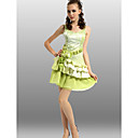 a-line V-Ausschnitt ohne Ärmel kurz / Mini-elastische Seide wie Satin / Tüll schnelle Lieferung Kleid (ofgh0277)