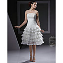A-line Strapless Knee-length Satin and Organza Tiered Wedding Dress