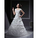 A-line / Princess Princess Scoop Court Train Taffeta Wedding Dress With Beaded Appliques