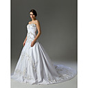 A-line Sweetheart Court Train Satin Wedding Dress with Beaded Embroidery (WSM0168)