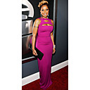 Sheath/ Column Scoop Floor-length Sleeveless Chiffon/ Elastic Satin Grammy Dress (FSH0619)