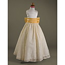 A-line Scoop Floor-length Satin And Lace Flower Girl Dress