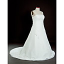 A-line Strapless Court Train Chiffon Over Satin Plus Size Wedding Dress