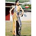 uma linha de decote em V sem mangas do tornozelo-comprimento da folha impressa vestido de jérsei de entrega rápida (ofgh0301)