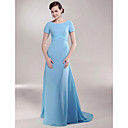 A-line Scoop Sweep/Brush Train Stretch Satin Chiffon Mother of the Bride Dress