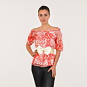 100% seta rosso stampato maniche corte donna cime (4202bc106-0736)