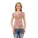 coton / rose perles larme effet t-shirt imprimé / femmes t-shirts (ff-8502be006-0813)